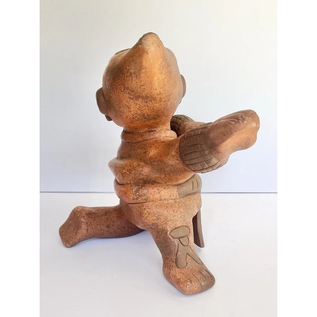 1980s Mexican Folk Art Aztecan Mayan Pre-Columbian Style Dancing Man Pottery Statue For Sale In Dallas - Image 6 of 11