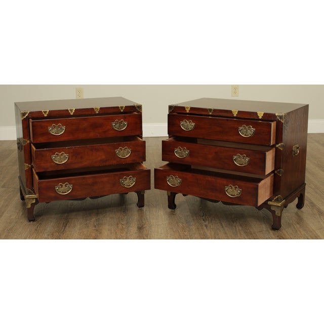 Henredon "Pan Asian" Campaign Style Vintage Walnut Pair Nightstands Chests Chairish