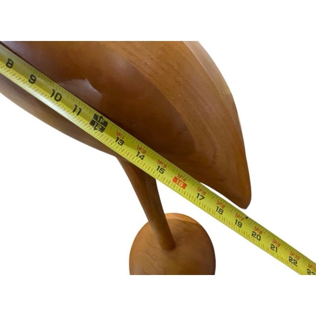 Mid-Century Modern Vintage Hand-Carved Teak Wood Crane Shorebird Sculpture – 37" For Sale In West Palm - Image 6 of 12