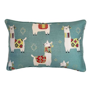 Reversible Woven Lama Accent Pillow and Insert For Sale