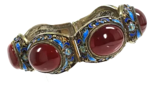 Vintage Art Deco Chinese Carnelian Silver Bracelet 1930s