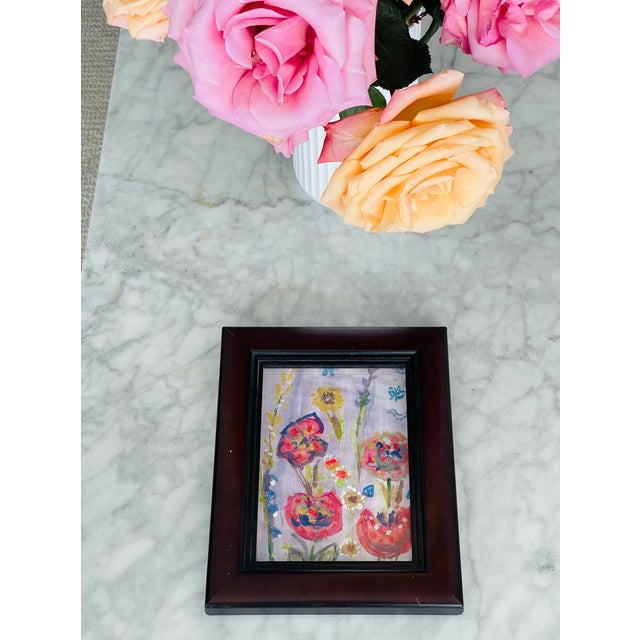 Abstract 1970s Small Floral Abstract Hedgehog Garden by Elia Framed For Sale - Image 3 of 4