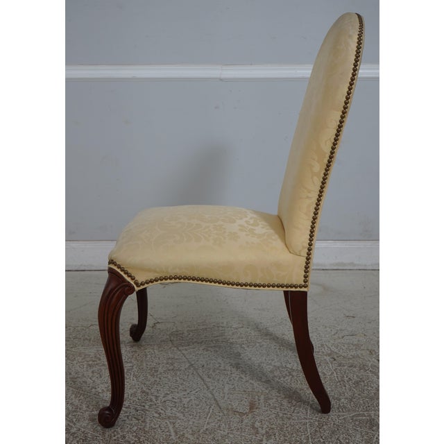 Traditional Hickory Chair Co Damask Upholstered Scrolled Leg Chair For Sale - Image 3 of 12