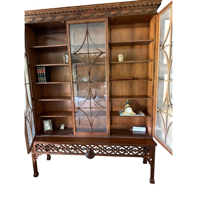 Wood Breakfront Display Cabinet/ Bookcase- Signature Piece by Baker Furniture, Stately Home Collection Vintage For Sale - Image 7 of 8