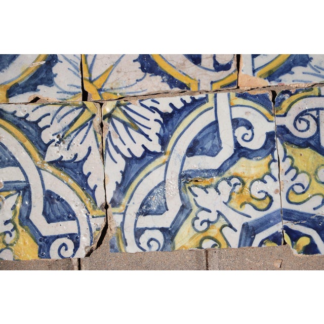 17th Century Portuguese Antique Tiles Set of 6 Blue, Yellow & White Geometric Floral For Sale - Image 4 of 10