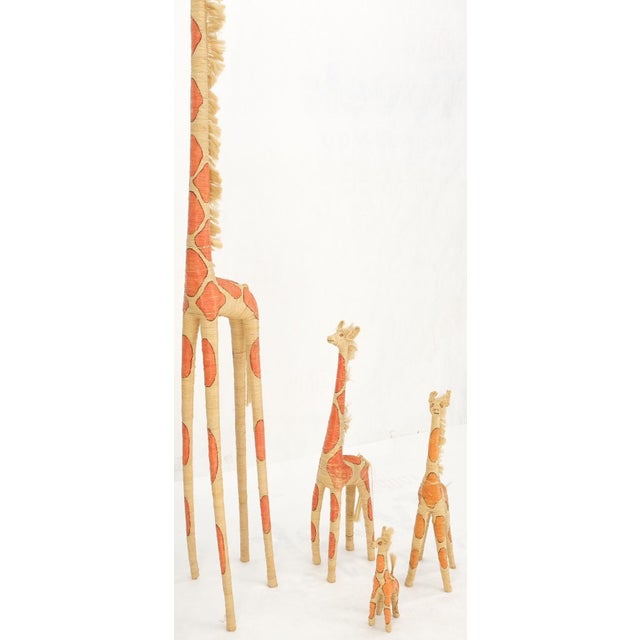 Group of 4 Giraffe Folk Art Rattan Bamboo Straw Hand Painted Animal Sculptures For Sale - Image 15 of 16