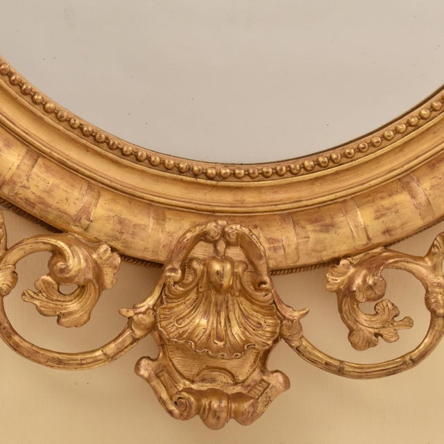 Large Antique Round Gilt Wall Mirror with Flowers and Scrolls, 19th Century For Sale - Image 9 of 11