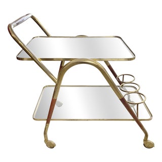 Vintage Bottle Trolley in Brass and Glass with Briar Details, Italy, 1960s For Sale