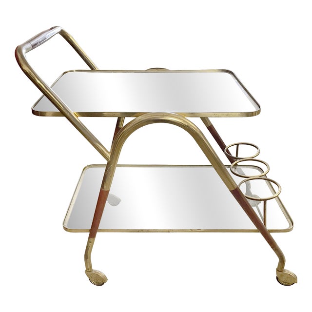 Vintage Bottle Trolley in Brass and Glass with Briar Details, Italy, 1960s For Sale