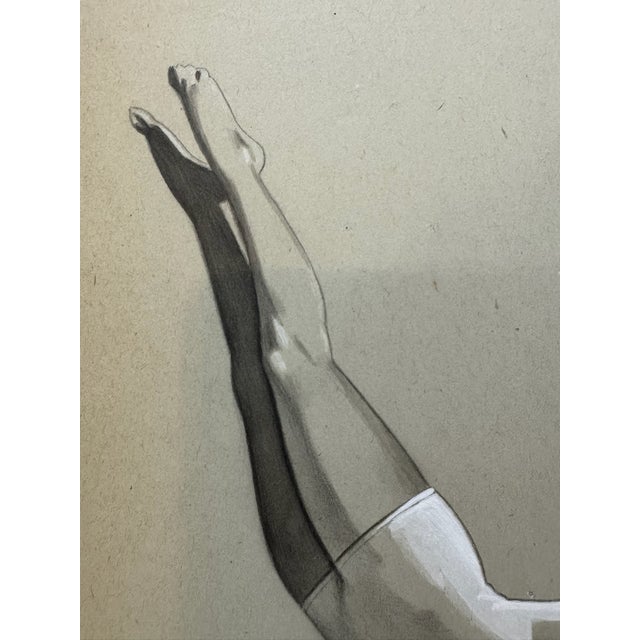 Illustration 1940s Original Signed Graphite Illustration of Female Diver in One-Hand Handstand, 11 X 9.75 In. For Sale - Image 3 of 6