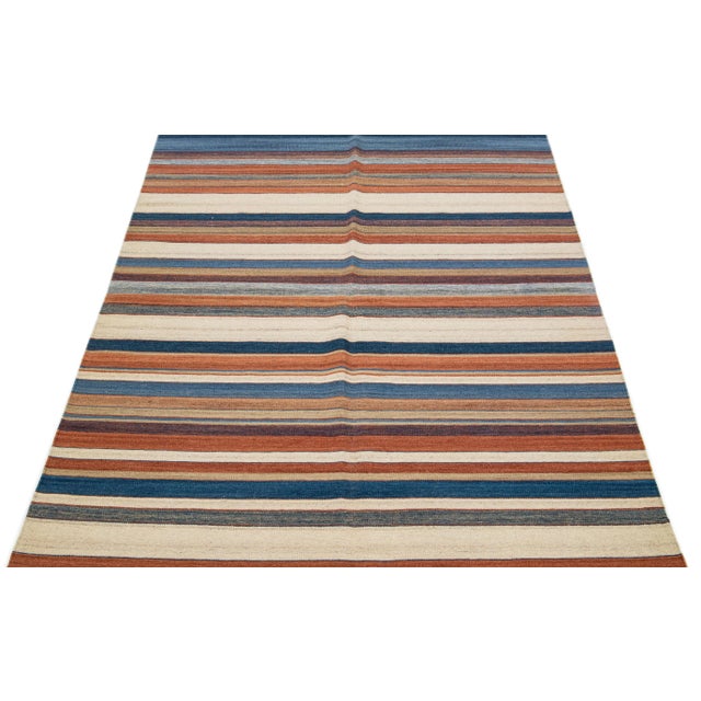 Modern 2020s Modern Kilim Handmade Multicolor Geometric Wool Rug For Sale - Image 3 of 7