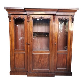 19th Century English Carved Mahogany Amoire For Sale