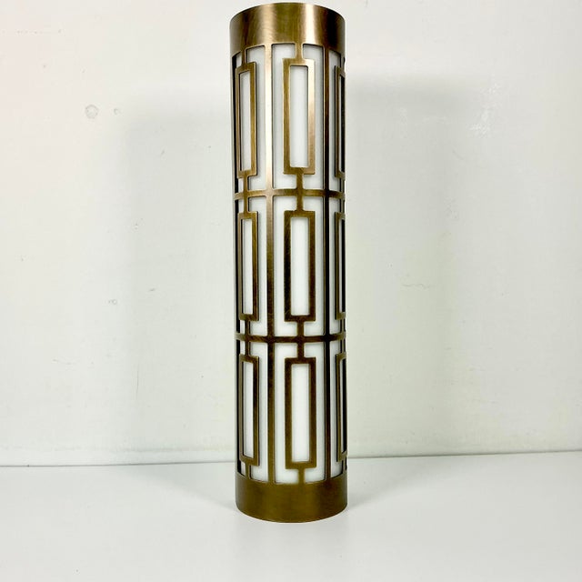Vintage Hollywood Regency Roman Empire Style Cylinder Tole Bronze Wall Sconce, Milk Glass. For Sale - Image 6 of 13