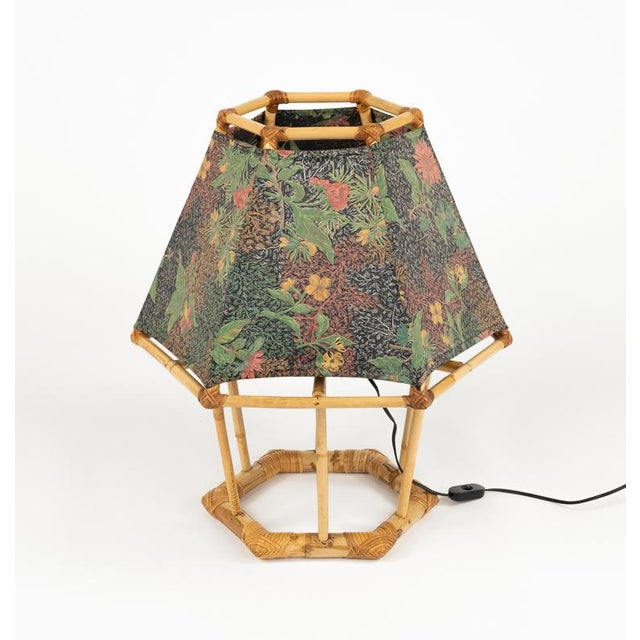 Brown Midcentury Modern Table Lamp in Rattan and Bamboo, 1970s For Sale - Image 8 of 15
