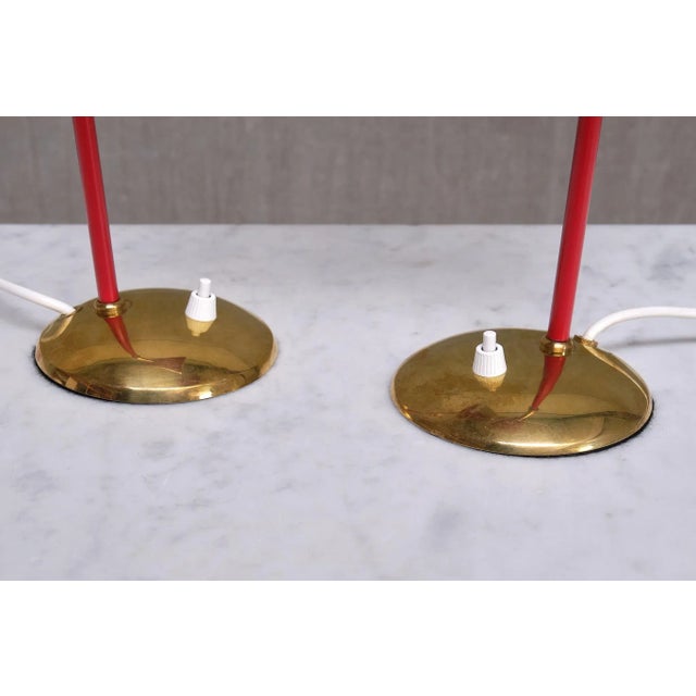 Vintage Norwegian Adjustable Table Lamps in Red Metal and Brass, 1960s, Set of 2 For Sale - Image 14 of 17