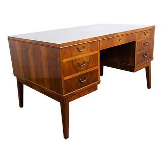 1960s Mid Century Danish Modern Desk Executive Walnut 7 Drawer Locking Cabinet Wood Nm For Sale