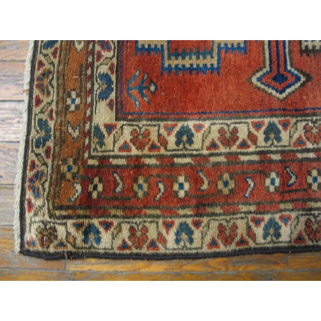 1920s 1920s Red Rustic Geometric Tribal Antique Malayer Persian Rug 3'1" X 8'8" Knotted Wool Carpet For Sale - Image 5 of 6