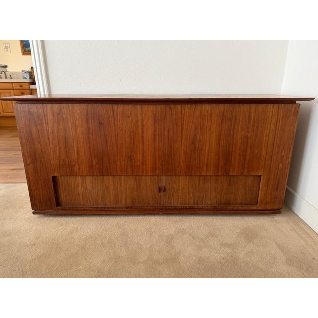 Custom Mid-Century Modern Chest With Lower Tambour Doors 65W X 20.5D X 29.5H. Handsome Mid-Century Modern walnut storage...