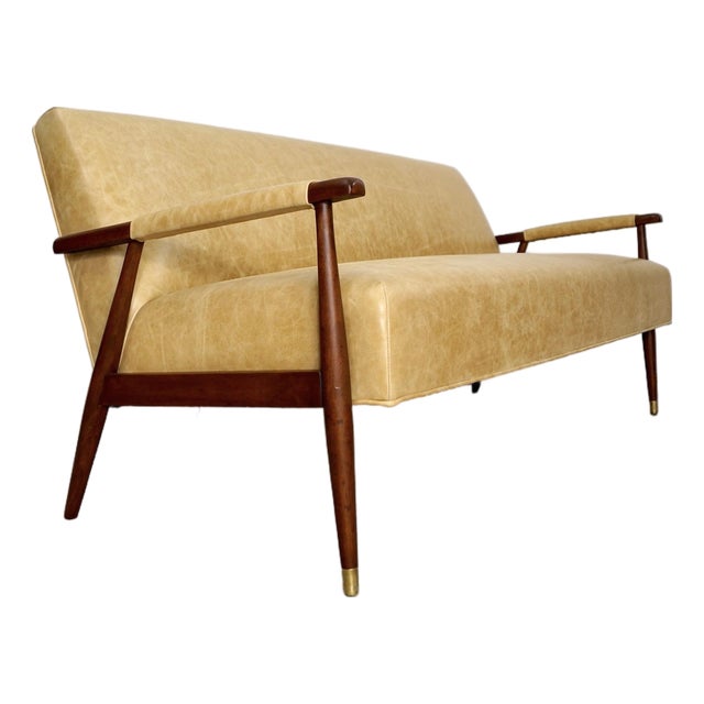 1950’s Mid-Century Modern Leather Lounge Sofa For Sale