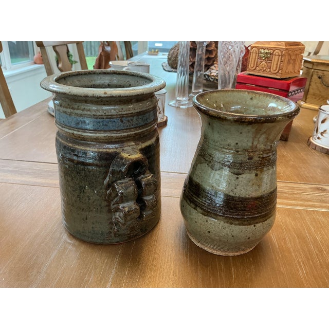 1970s Mid-Century Hand-Thrown Studio Pottery Vases - Pair For Sale - Image 5 of 5