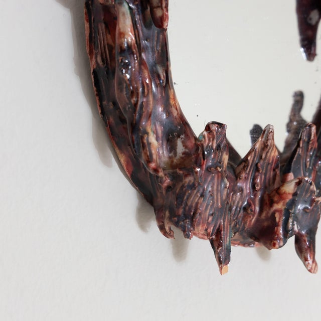 Wall Mirror with Red Ceramic Frame, 1960s For Sale - Image 6 of 9