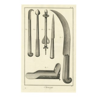 Antonio Baratti, Hooked Instrument and Sickle Knife, Diderot Chirurgie Plate Xx, 1772, Engraving For Sale
