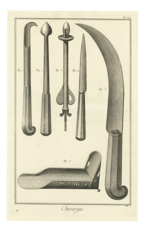 Antonio Baratti, Hooked Instrument and Sickle Knife, Diderot Chirurgie Plate Xx, 1772, Engraving