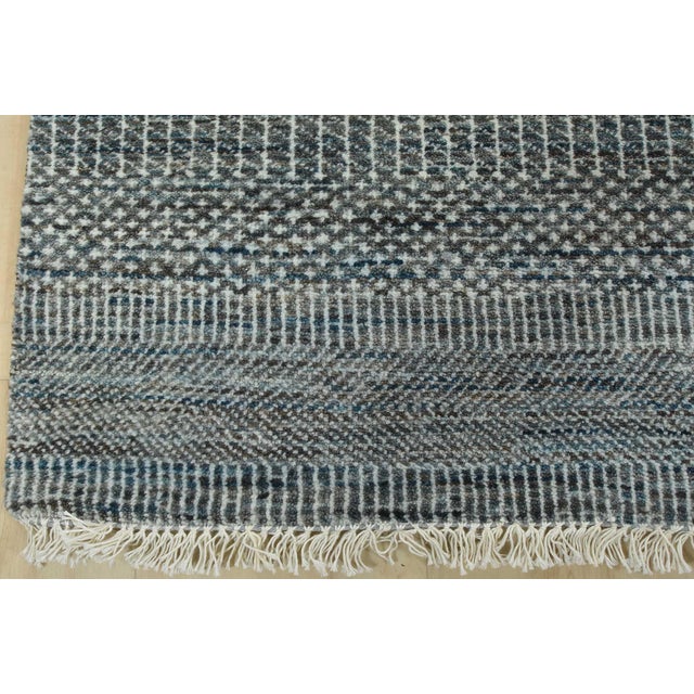 Fine Contemporary Rug 8'2'' X 10'2'' Blue Ivory Wool Hand-Knotted Carpet For Sale - Image 10 of 12