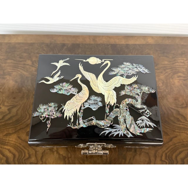 Black Korean Black Lacquer + Mother of Pearl Locking Jewelry Box, Large For Sale - Image 8 of 12