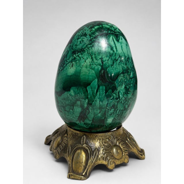 Large & Heavy Sculpted Malachite Egg Specimen Sculpture on Ornate Brass Stand For Sale - Image 10 of 10