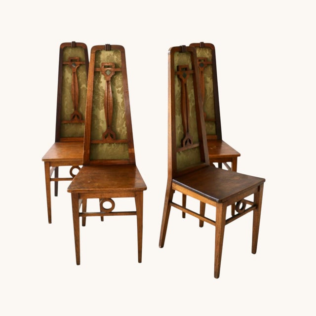 Late 19th Century Arts & Crafts Movement Walnut Chairs with High Openwork Backs, England, Set of 4 For Sale - Image 3 of 7