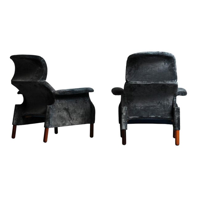 Gavina Sanluca Lounge Chairs in Blue Velvet by Achille & Pier Giacomo Castiglioni for Gavina, 1960, Set of 2 For Sale - Image 4 of 18