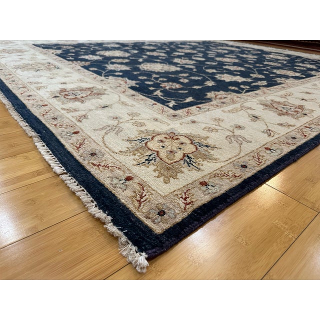 Textile 1990s Handmade Chobi Rug – Afghan Kashan Style Navy Wool Floral Carpet - 7'11 X 10' For Sale - Image 7 of 10