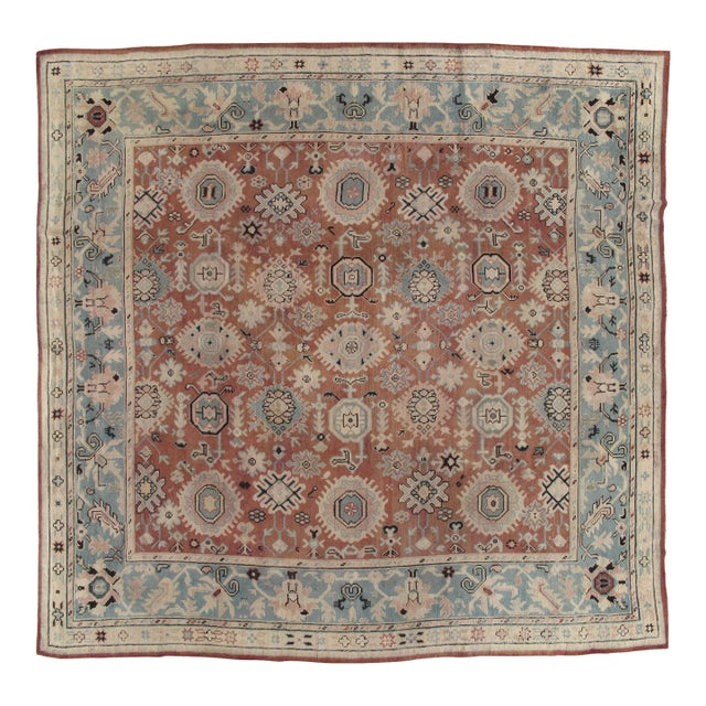 Antique Oushak Carpet, Red Carpet, Handmade Carpet, Turkish Carpet, Brown, Green For Sale