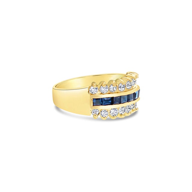 Contemporary Sapphire Diamond Wedding Band 1.55cttw 14K Yellow Gold, Size 9 For Sale - Image 3 of 3