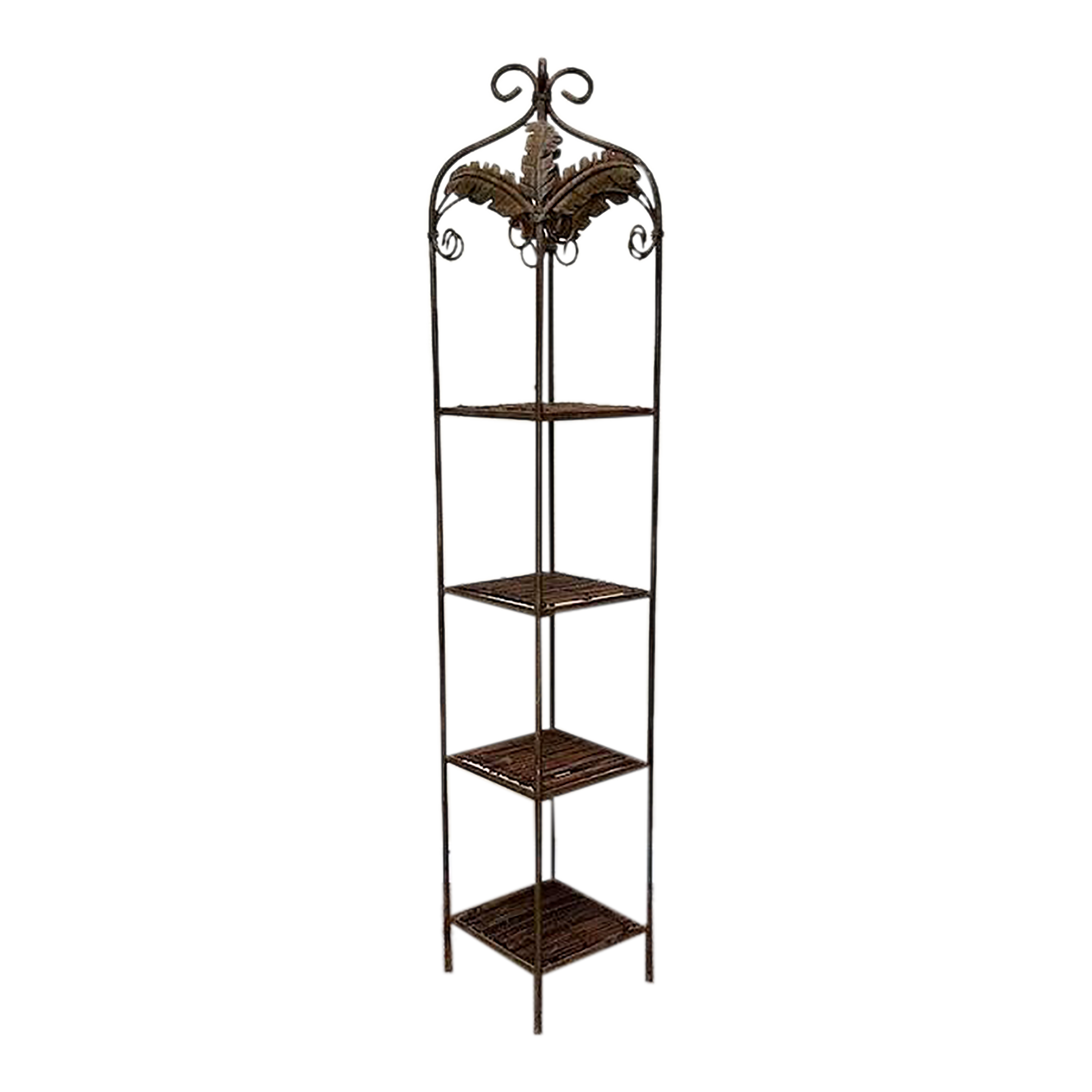 Vintage Garden Wrought Iron Four Tier Open Shelving W/ Acanthus