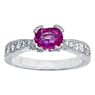 1 Ct Natural Pink Sapphire & 1.25 Ct Diamond Ring in Platinum For Sale