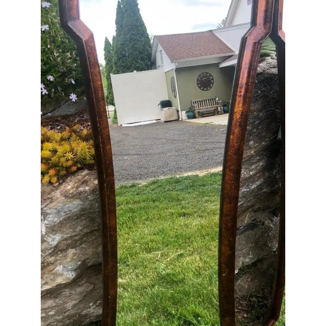 Brown Pair of Mid Century Hourglass Mirrors Attributed to Weiman For Sale - Image 8 of 13