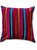 A striking pair of custom designer throw pillows featuring vibrant woven striped fabric in rich shades of fuchsia,...