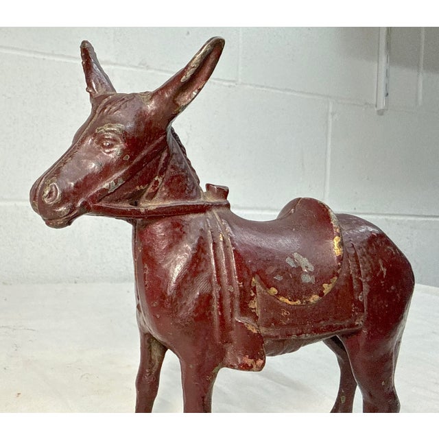 1920s Antique 1920's Ac Williams Hand Painted Cast Iron Donkey Coin Penny Still Bank For Sale - Image 5 of 14