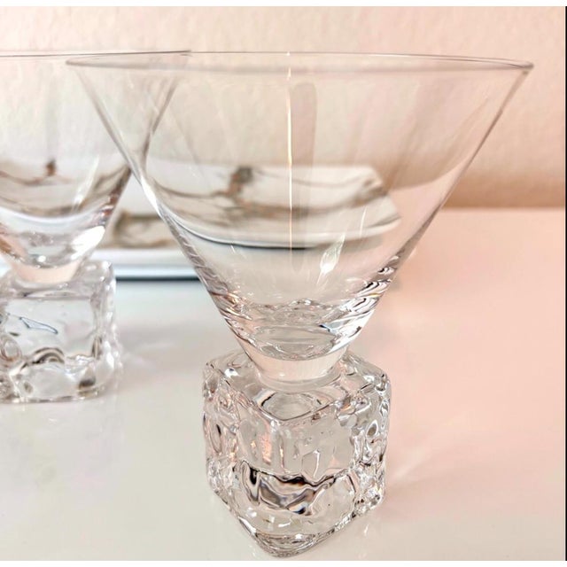 Famously celebrated Melting Ice Cube Base Tapered Martini Glasses. Elevate your cocktail presentation with this rare...