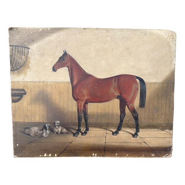 Bay Horse in a Stable, 1900s, Oil Painting on Board For Sale