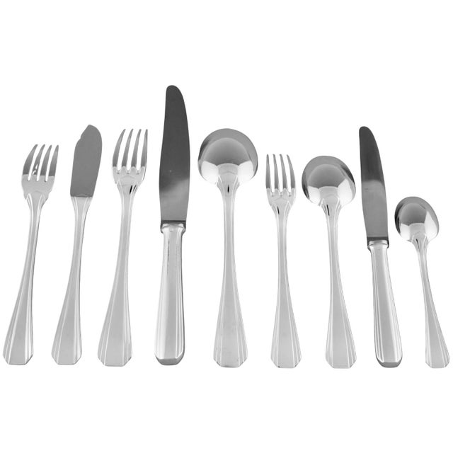 Art Deco silver plated cutlery set BOREAL 117 pc. Designed by Luc Lanel for Christofle. France. Model designed in 1929....