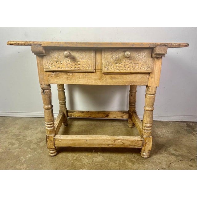 18th Century Bleached Walnut Spanish Colonial Table With Two Drawers For Sale - Image 4 of 18