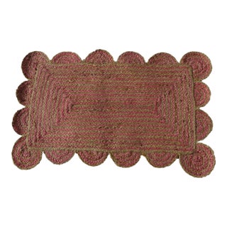 Scalloped Jute Doormat in Pink For Sale
