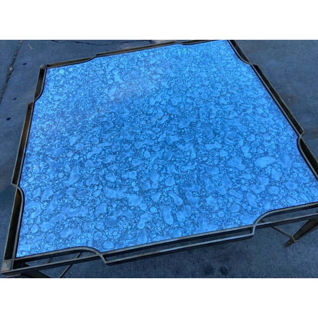 Vintage Louis XVI Style Wrought Iron and Antiqued Mirror Glass Top Coffee Table For Sale - Image 18 of 18