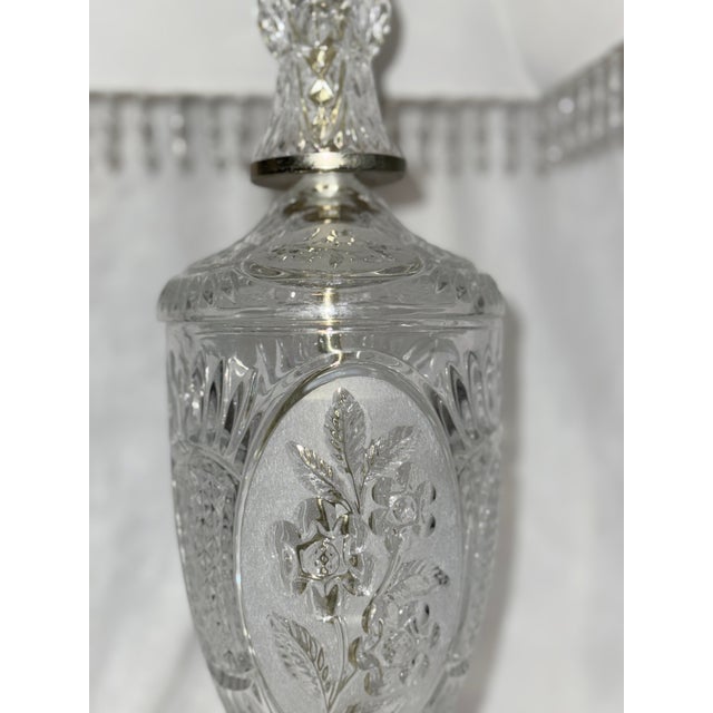 Mid-Century Modern Vintage Mid-Century Cut Glass Brass Urn Table Lamp Accent 20" With Elegant Shade For Sale - Image 3 of 6