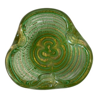 Vintage Barovier & Toso Murano Green and Gold Aventurine Dish For Sale