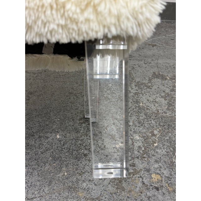 Ivory Skyline Furniture Faux Fur Ottoman For Sale - Image 8 of 12