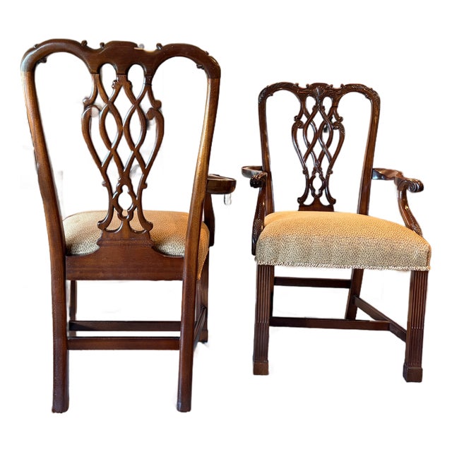 Century Furniture Carved Mahogany Dining Arm Chairs For Sale
